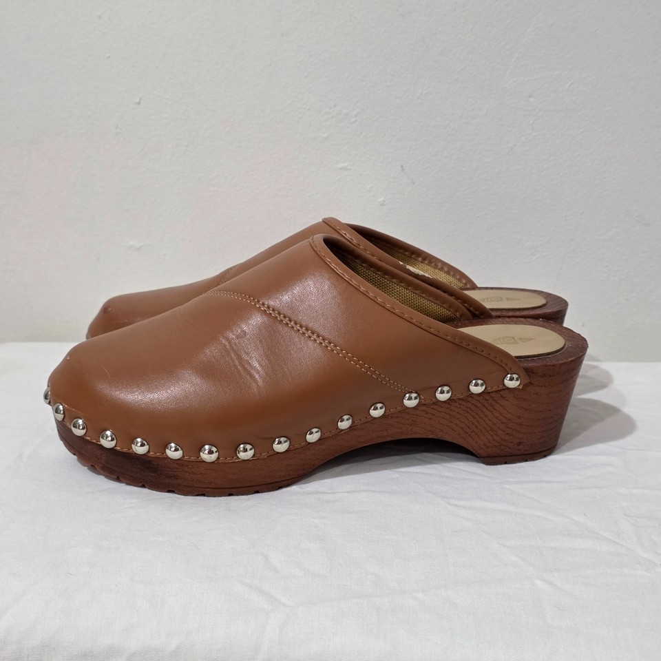 Jolimall Wedge Clog Mules Womens Size 38 US 7 Tan Vegan Leather Studded