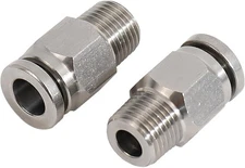 2Pcs 304 Stainless Steel Male Straight 1/4" Tube OD x 1/8" NPT Thread Silver 