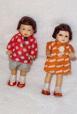2 Vintage Ari German Rubber Dollhouse Dolls Miniature Figure Girl  Boy Dress 3  