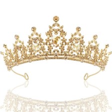 1 Pack Gold Crown Girls Birthday Crown Cake Topper Gold Queen Crown Crystal R...