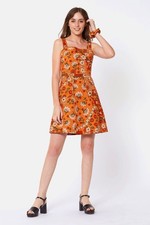 Dangerfield Hello Wisconsin Dress Size 16 L Orange Floral Flower Mod