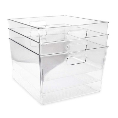 3-Pack XL Clear Storage Bins with Handles, Plastic Organizer for Office, Home...