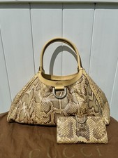 GUCCI PHYTON & LEATHER HOBO SHOULDER BAG YELLOW BROWN GOLD MATCHING WALLET GOOD