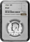 1964 50C Silver Proof Kennedy Half Dollar NGC Graded PF 67 in New Holder