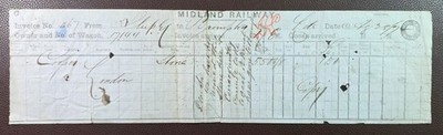 1872 Midland Railway Shipley nach Brompton Rechnung