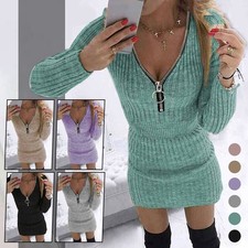 Sexy Knitted Jumper Dress Long Sleeve Slim Short Mini Bodycon Warm Sweater Dress