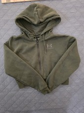 Under Armour Women Olive Green Cropped Full Zip Hoodie Sweater. XS