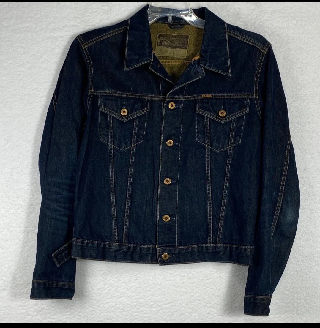 Big John Mens Dark Wash Denim Trucker Jacket Indigo Workwear L Salvaged Japan image 1