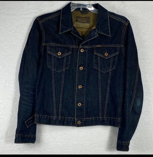 Big John Mens Dark Wash Denim Trucker Jacket Indigo Workwear L Salvaged Japan - product listing photo