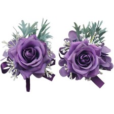 2 Pieces Boutonniere Wrist Corsage Set, Artificial Rose Flowers Men Women Bri...