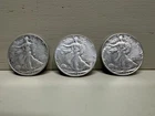 1946 Liberty Walking Half Dollar Silver Coins, Circulated Lot of 3