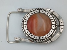 Western Style Horseshoe Carnelian Agate Belt Buckle Stainless Steel