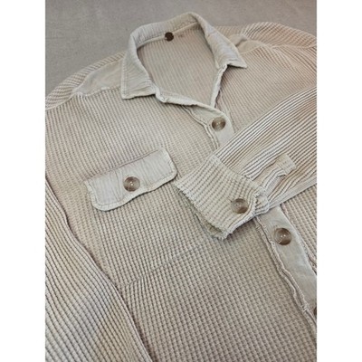 Free People FP One Scout Jacket Waffle Knit Relaxed Fit Sand Color Sz Small