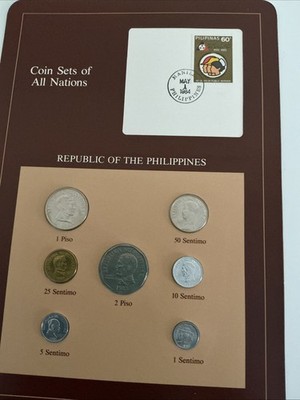 REPUBLIC OF THE PHILIPPINES COIN SETS OF ALL NATIONS ( 7 UNC COINS & STAMP )