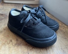 Vans All Black Low Top Off The Wall Toddler Canvas Sneakers Shoes 5.5 T Lace Up