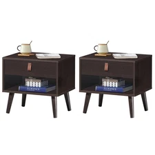 Set of 2 Nightstand Sofa Side End Table Bedside Table w/ Drawer Shelf Wood Legs