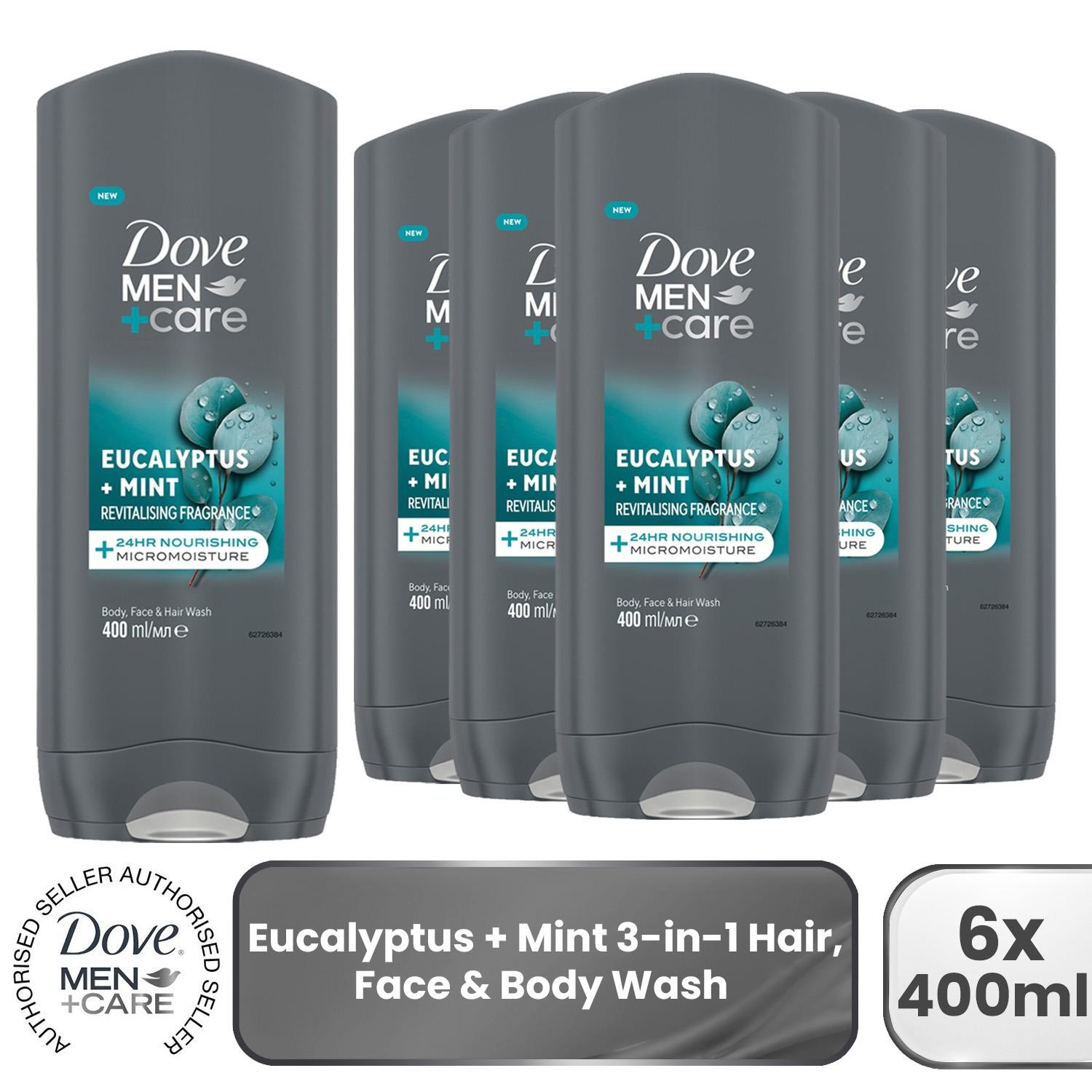 Dove Men+Care Eucalyptus + Mint 3-In-1 Hair, Face And Body Wash 6X400ml - Image 4