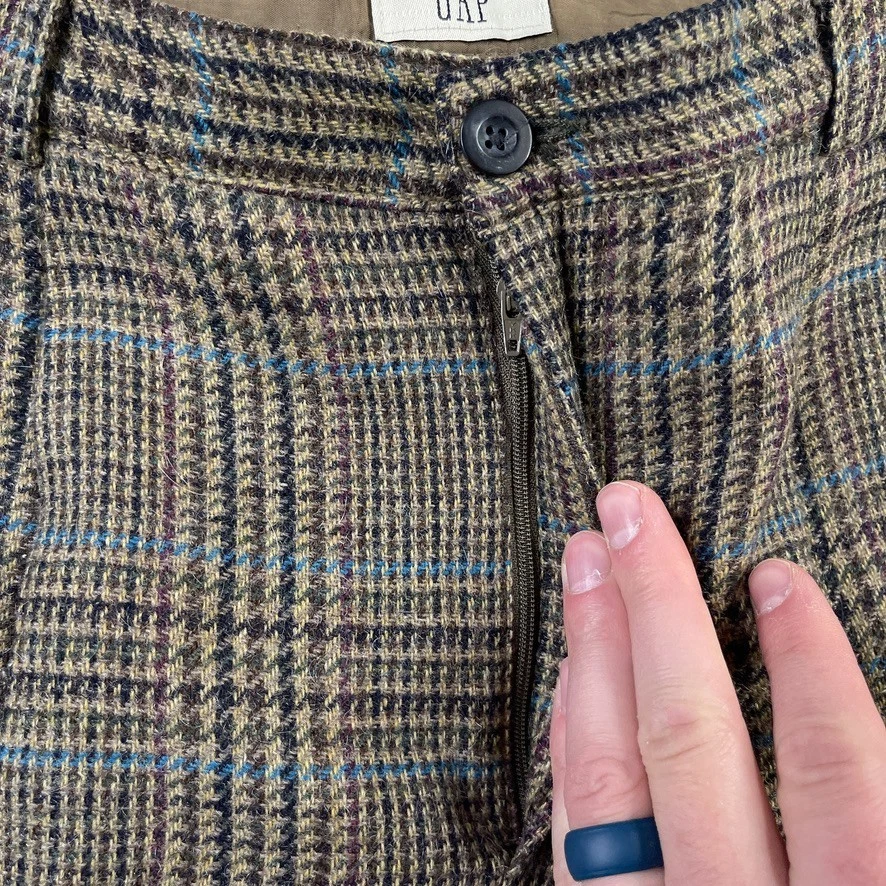 Pantalones Gap Vintage Para Mujer 8 Marrón Glen Lana a Cuadros Mohair Plisado Puños Carrera Foto 3 de 4