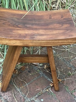 Teak Rustic Bench Curved Seat Stool Spa Bath Garden Patio Indoor