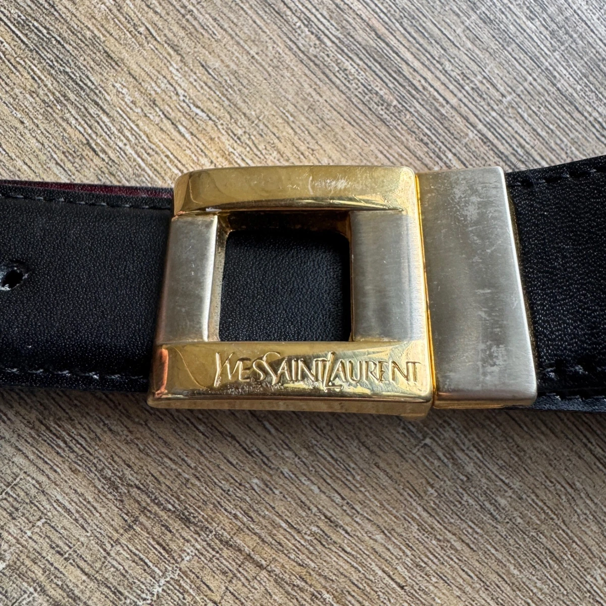 Vintage YSL Leathers Reversible Belt Vintage Yves Saint Laurent Leather Belt with YSL Plaque  main image 3