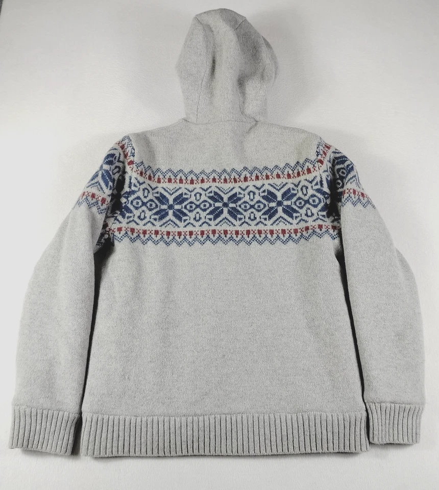 LL Bean Sweater Mens Large Hooded Full Zip Sherpa Lined Lambswool Fair Isle - Image 3 of 4
