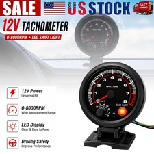 12v 3.75 Car Tachometer Gauge Meter With Led Shift Light 0-8000rpm Universal