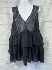 Next Black Blouse Chiffon Size 22 Ruffle Front Top Whimsygoth Romantic Tiered