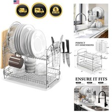 Stainless Steel Dish Rack with Drainboard and Cutlery Caddy Kitchen Storage