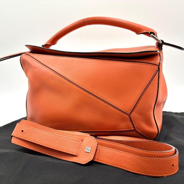 LOEWE Puzzle Bag, Medium, Leather, 2-way, Orange