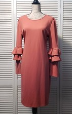 Fashion Queen Sheath Dress Women's Size 16 Spiced Orange Ruffled Sleeve Back Zip
