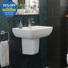 Bathroom Basin Sink Single Tap Hole Semi Pedestal Wall Hung Modern White Curved