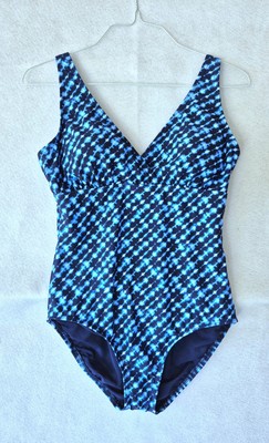 New! Lands End UPF 50 Full Coverage Tummy Control 1 Pc Swimsuit Sz M 10-12 Blue