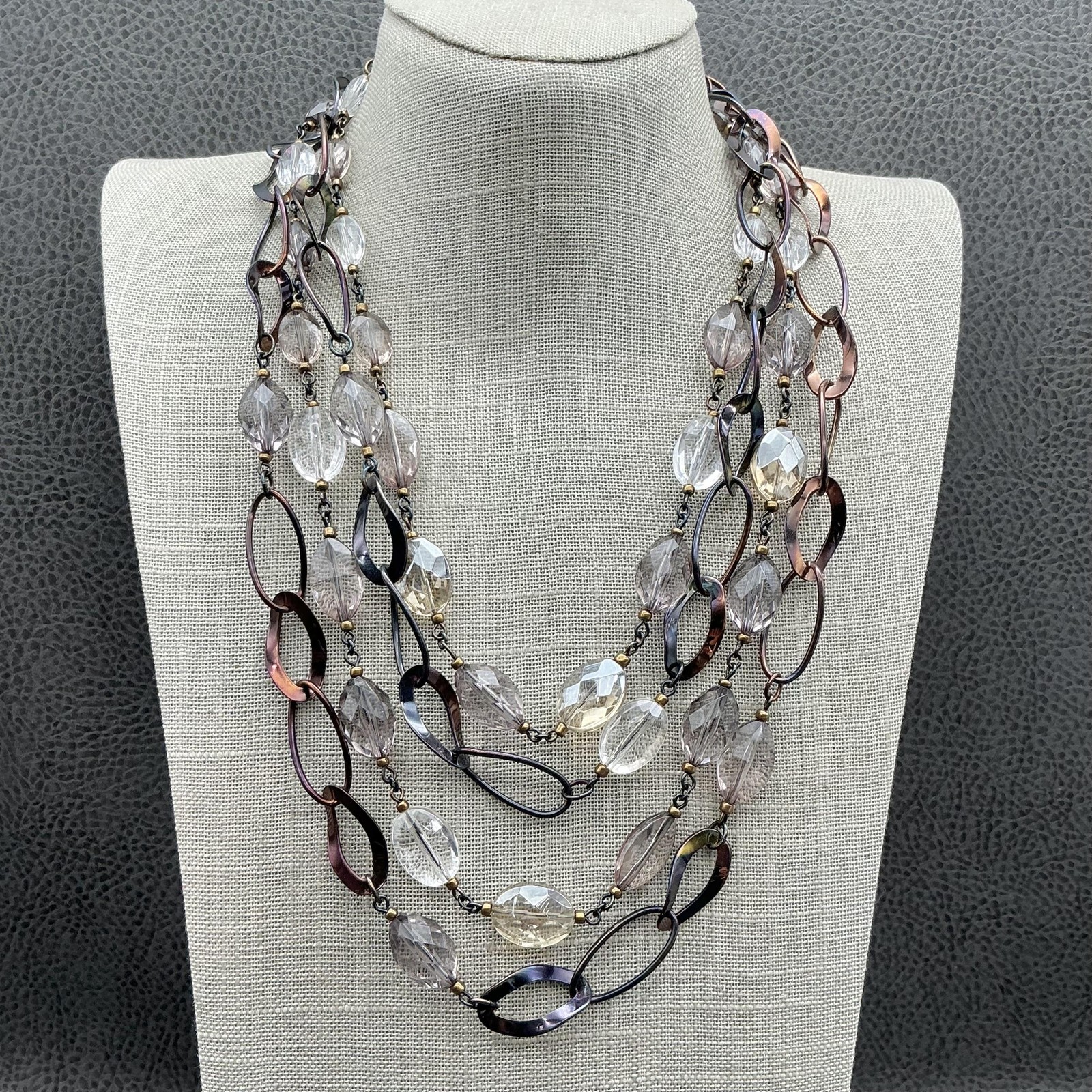 Chico's Multistrand Statement Necklace Faceted Be… - image 1