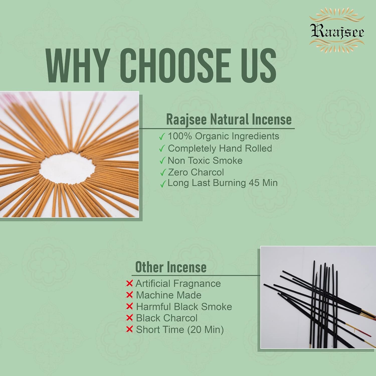 Raajsee Patchouli Incense Sticks 100 gm Pack-100% Pure Organic 