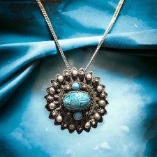 sterling silver art deco turquoise egyptian scarb necklace 