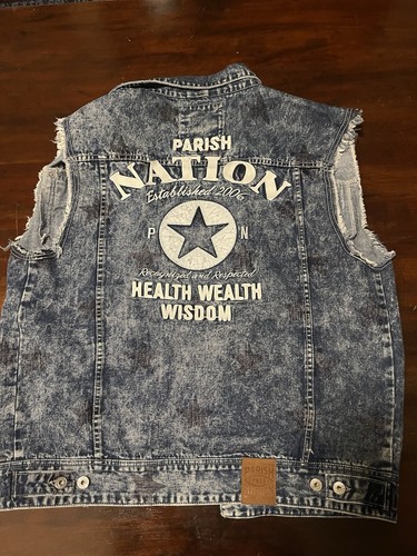 VTG Y2K RARE 2XL Parish Nation Denim Vest Jean Jacket & Jeans 38x32 Star Pattern - Picture 5 of 7