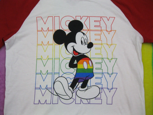 Mickey Mouse Rainbow Red White Short Sleeve Shirt Disney Pride Retro Kids XL - 第 7/12 張圖片