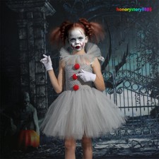 Harley Quinn Girl Dress Children Mesh Gauze Princess Cosplay Skirt Set Halloween