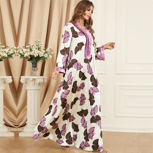 Muslim Floral Kaftan Islamic Women Maxi Dress Ramadan Dubai Caftan Moroccan Gown - Picture 71 of 216