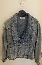 Un Dimanche à Paris Vintage Embroidered Chelsea Acid Wash Denim Jacket Size Uk14