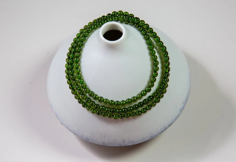 Collar de cuentas de diopsido de cromo verde de alta calidad de 3,8 mm / Pulsera de 3 envolturas | 透辉石项链 Foto 3 de 4