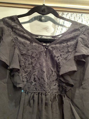 Ladies Womens Sheer Black Lace Jane Norman Chiffon Ruffled Top Blouse Size UK 8 - Picture 2 of 12