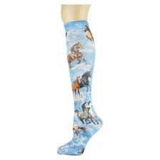 Denim Horses Women Thin Knee High Socks Size 9-11 Soxtrot No Heel Horse Fashion