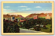 Vintage Postcard Birds Eye View Of Ogden Utah Buildings Mountains Road