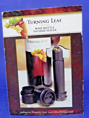 Turning Leaf Wine Bottle Vacuum Sealer with 2 Stoppers & Wine Pairing Guide