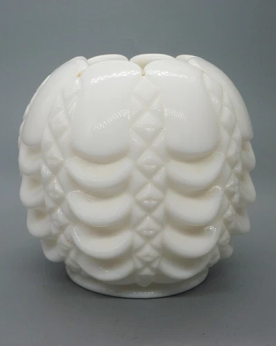 Vintage Fostoria White Milk Glass Heavy Swag Drape and Diamond Rose Bowl Vase