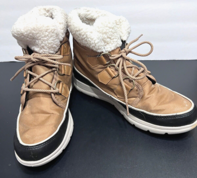 SOREL Womens BOOT 10 Brown Black Classic Lace Up Faux Fur 
