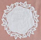 Battenburg Cut Work White Doily 31 cm, Vintage, Round, Embroidered Floral
