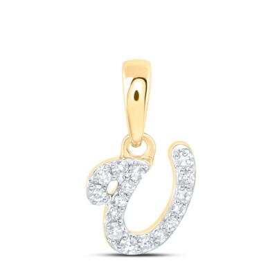 10K Yellow Gold Real Diamond Women's Block Font Initial U Mini Pendant 1/20 CT