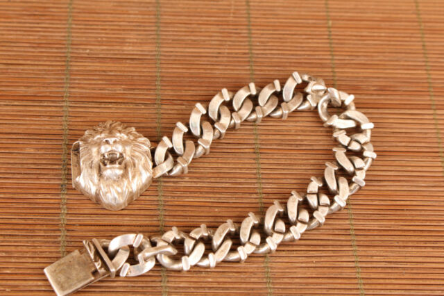 chinese miao silver hand cast Lion leo statue bracelet jewel
